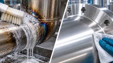 مقایسه فرآیند اسیدشویی و پسیواسیون استیل، نمایش پاک‌سازی آثار اکسیداسیون و تغییر رنگ جوش از سطح لوله استنلس استیل و آماده‌سازی سطح براق و مقاوم در برابر خوردگی